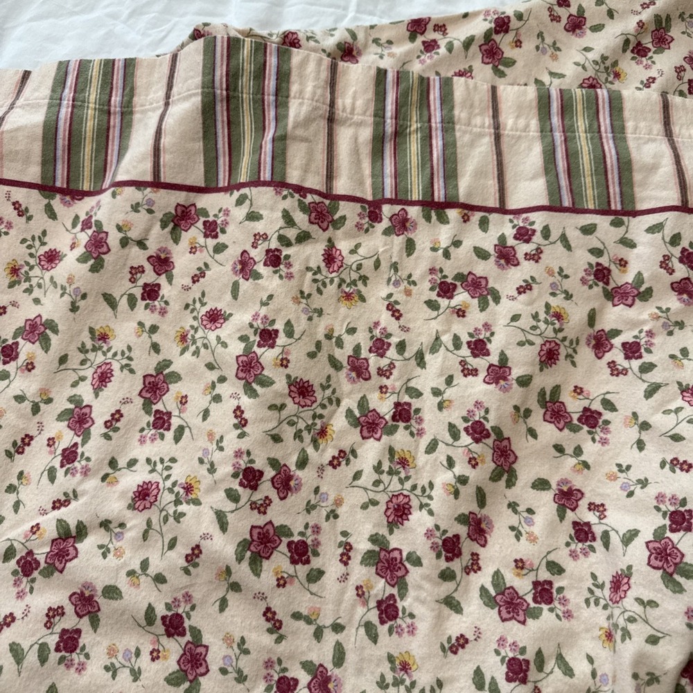 Vtg Flannel Sheets Set Full Double 100% Cotton Made Brazil Floral Stripe Cottage